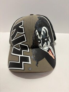 KISS Gene Simmons Face Graphic Trucker Hat - Olive/Black/White